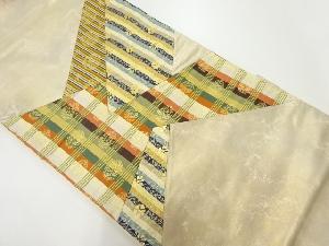 アンティーク　切り嵌めに縞・花唐草模様織出し袋帯（材料）